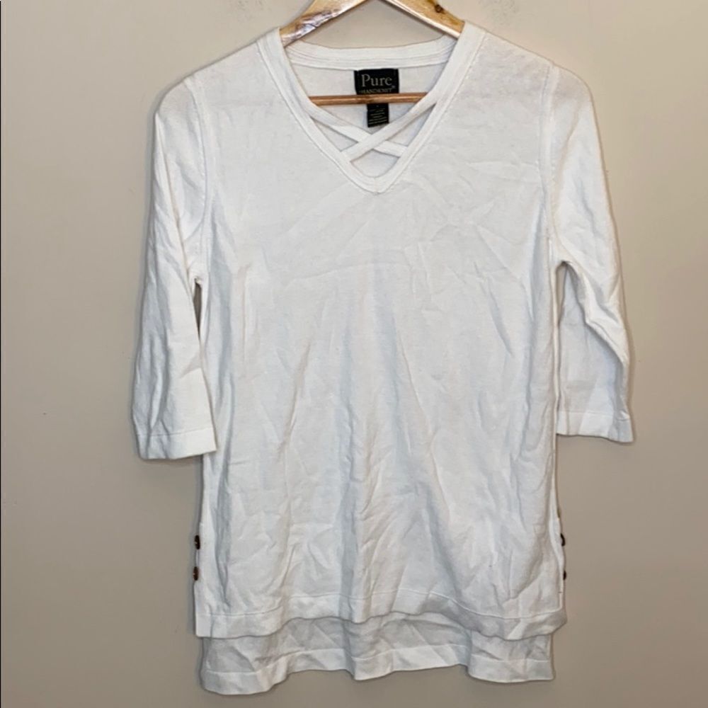PURE Handknit White 3/4 Sleeve Tunic Button Detail